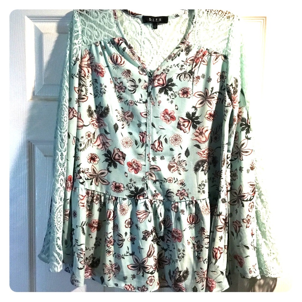 Bleu lace BOHO blouse,